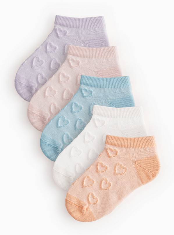 Pastel Heart Print Trainer Socks 5 Pack 9-12 Infant